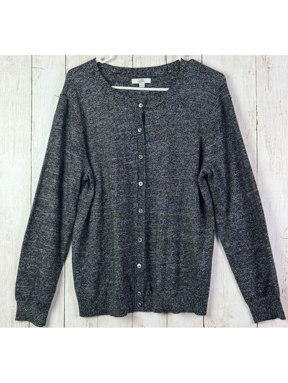 Croft & Barrow Marled Gray Black Cardigan L Grandma Chic Cozy Fall Sweater